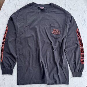 Vintage Harley-Davidson Kokomo Indiana LS Tee Orange Sleeve Print Size L